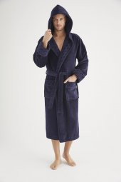 Yaka Jakarlı %100 Cotton Erkek Bornozu - 1