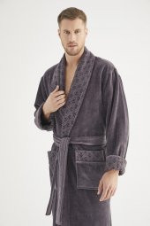 Yaka Jakarlı %100 Cotton Erkek Bornozu - 11