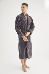 Yaka Jakarlı %100 Cotton Erkek Bornozu - 12