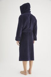 Yaka Jakarlı %100 Cotton Erkek Bornozu - 5