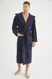 Yaka Jakarlı %100 Cotton Erkek Bornozu - 6