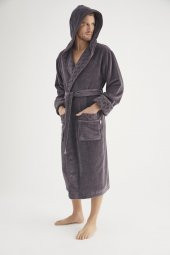 Yaka Jakarlı %100 Cotton Erkek Bornozu - 10