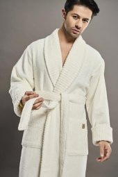Yaka Fitilli %100 Organik Cotton  Cotton Erkek Bornozu - 1