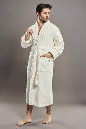 Yaka Fitilli %100 Organik Cotton  Cotton Erkek Bornozu - 3