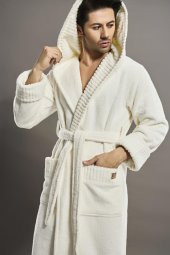 Yaka Fitilli %100 Organik Cotton  Cotton Erkek Bornozu - 1