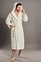 Yaka Fitilli %100 Organik Cotton  Cotton Erkek Bornozu - 2