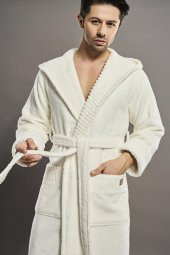 Yaka Fitilli %100 Organik Cotton  Cotton Erkek Bornozu - 4