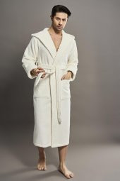 Yaka Fitilli %100 Organik Cotton  Cotton Erkek Bornozu - 5
