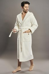 Yaka Fitilli %100 Organik Cotton  Cotton Erkek Bornozu - 6