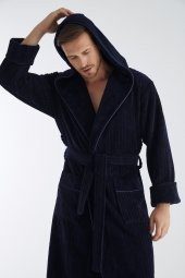 Yaka Fitilli Bambu Cotton Erkek Bornozu - 3