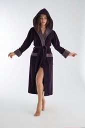 Uzun Kapüşonlu Triga Bambu Cotton Bayan Bornoz thumbnail 2