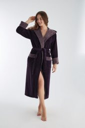 Uzun Kapüşonlu Triga Bambu Cotton Bayan Bornoz thumbnail 6