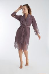 Dantelli Kısa Şalyaka Bukle Bambu Cotton Bayan Bornoz thumbnail 1