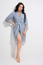 Dantelli Kısa Şalyaka Bukle Bambu Cotton Bayan Bornoz thumbnail 8