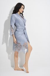 Dantelli Kısa Şalyaka Bukle Bambu Cotton Bayan Bornoz thumbnail 9