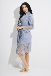 Dantelli Kısa Şalyaka Bukle Bambu Cotton Bayan Bornoz thumbnail 10