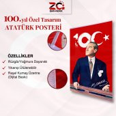 100.Yıl Özel Tasarım Atatürk Poster Bayrak Raşel Kumaş Dijital Baskı 70x105 - 1