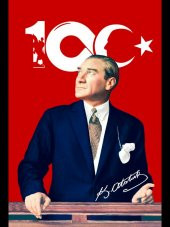 100.Yıl Özel Tasarım Atatürk Poster Bayrak Raşel Kumaş Dijital Baskı 70x105 - 4