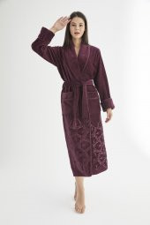 Şalyaka Jakarlı %100 Cotton Bayan Bornozu thumbnail 3