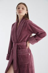 Yaka Fitilli Triga Bambu Cotton Bayan Bornozu thumbnail 4