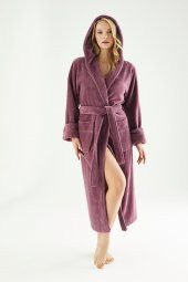 Uzun Kapüşonlu Triga Bambu Cotton Bayan Bornoz thumbnail 1