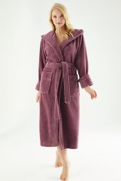 Uzun Kapüşonlu Triga Bambu Cotton Bayan Bornoz thumbnail 6