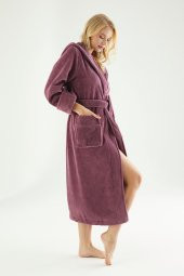 Uzun Kapüşonlu Triga Bambu Cotton Bayan Bornoz thumbnail 8