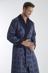 Kareli Saten İçi Bukle Erkek Cotton Dabulface Bornoz - 1