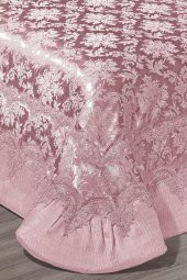 Lily Abiye Dantelli Çift Kişilik Yatak Örtüsü (4 Parça) Pudra thumbnail 3