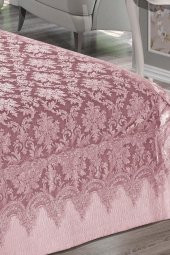 Lily Abiye Dantelli Çift Kişilik Yatak Örtüsü (4 Parça) Pudra thumbnail 4