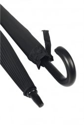 Siyah Desenli Baston 24 Fiber Tel Deri Saplı Premium Protokol Şemsiye - 3