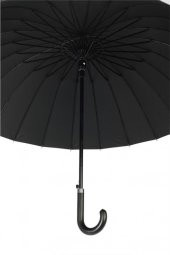 Siyah Desenli Baston 24 Fiber Tel Deri Saplı Premium Protokol Şemsiye - 6