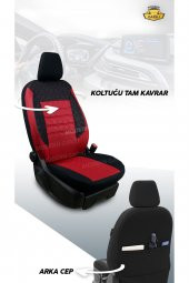 Modern Garaj Mitsubishi Gofrajlı Oto Koltuk Logolu Kılıfı Seti thumbnail 3