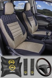 Modern Garaj Opel Astra, Corsa, Vectra Gofrajlı Yastık,Kemer Direksyon Oto Koltuk Logolu Kılıfı Seti - 1