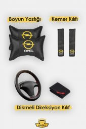 Modern Garaj Opel Astra, Corsa, Vectra Gofrajlı Yastık,Kemer Direksyon Oto Koltuk Logolu Kılıfı Seti - 5