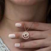 Gümüş Rose Ay Yıldız Bayan Kolye SL3768 thumbnail 3
