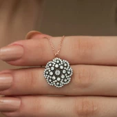 Gümüş Çiçek Desenli Elmas Montür Kolye  SL3765 thumbnail 3