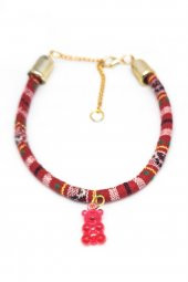 Kedi Köpek Boyun Tasması Bohem Kedi Kolyesi Renkli Jelibon Ayıcık - Kırmızı - 3