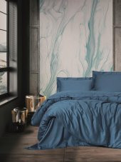 Cotton Box Elegant Mavi Çift Kişilik Saten Nevresim Takımı thumbnail 2