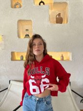 Kapüşonlu Şardonlu Crop Sweatshirt - 1