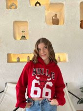 Kapüşonlu Şardonlu Crop Sweatshirt - 2