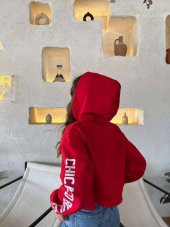Kapüşonlu Şardonlu Crop Sweatshirt - 3