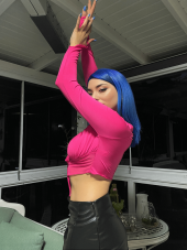 Asimetrik Kesim Crop Tül Bluz - 3