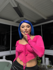 Asimetrik Kesim Crop Tül Bluz - 4