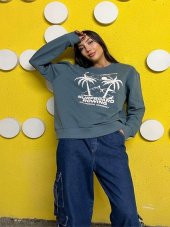 Palmiye Baskılı Şardonlu Sweatshirt - 3
