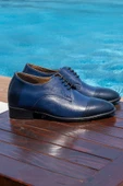 El Yapımı Lacivert Renk Oxford Model 7 Cm Boy Uzatan Gizli Topuk Ayakkabı Damatlık Kundura - 4