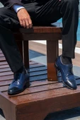 El Yapımı Lacivert Renk Oxford Model 7 Cm Boy Uzatan Gizli Topuk Ayakkabı Damatlık Kundura - 2