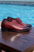 El Yapımı Bordo Renk Oxford Model 7 Cm Boy Uzatan Gizli Topuk Ayakkabı Damatlık Kundura - 3