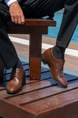 El Yapımı Kahverengi Oxford Model 7 Cm Boy Uzatan Gizli Topuklu Erkek Ayakkabı Damatlık Kundura - 2
