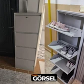 Mobilya Pratik Kilitli 4'lü Metal Ayakkabılık - Açık Gri - 5